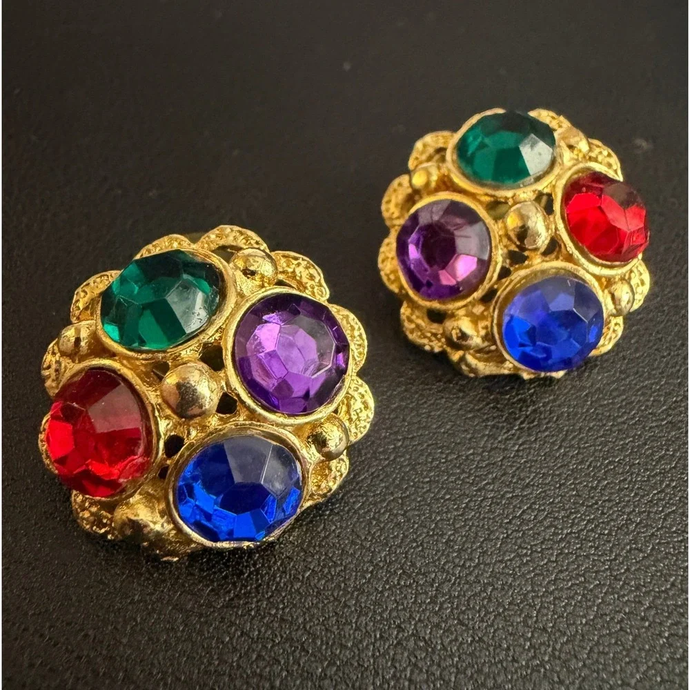 Vintage Earrings 80s Pop Glam Jewel Tone